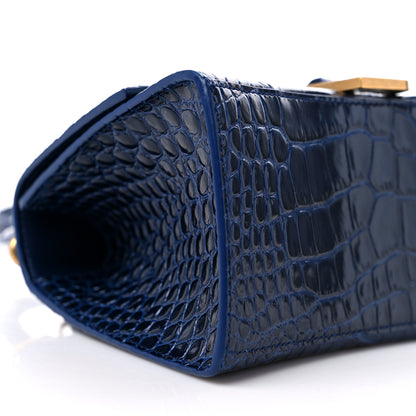 Balenciaga Shiny Calfskin Crocodile Embossed Small Hourglass Top Handle Bag Navy 7 of 9