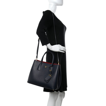 Prada Saffiano Cuir Medium Double Bag Baltico 2 of 13