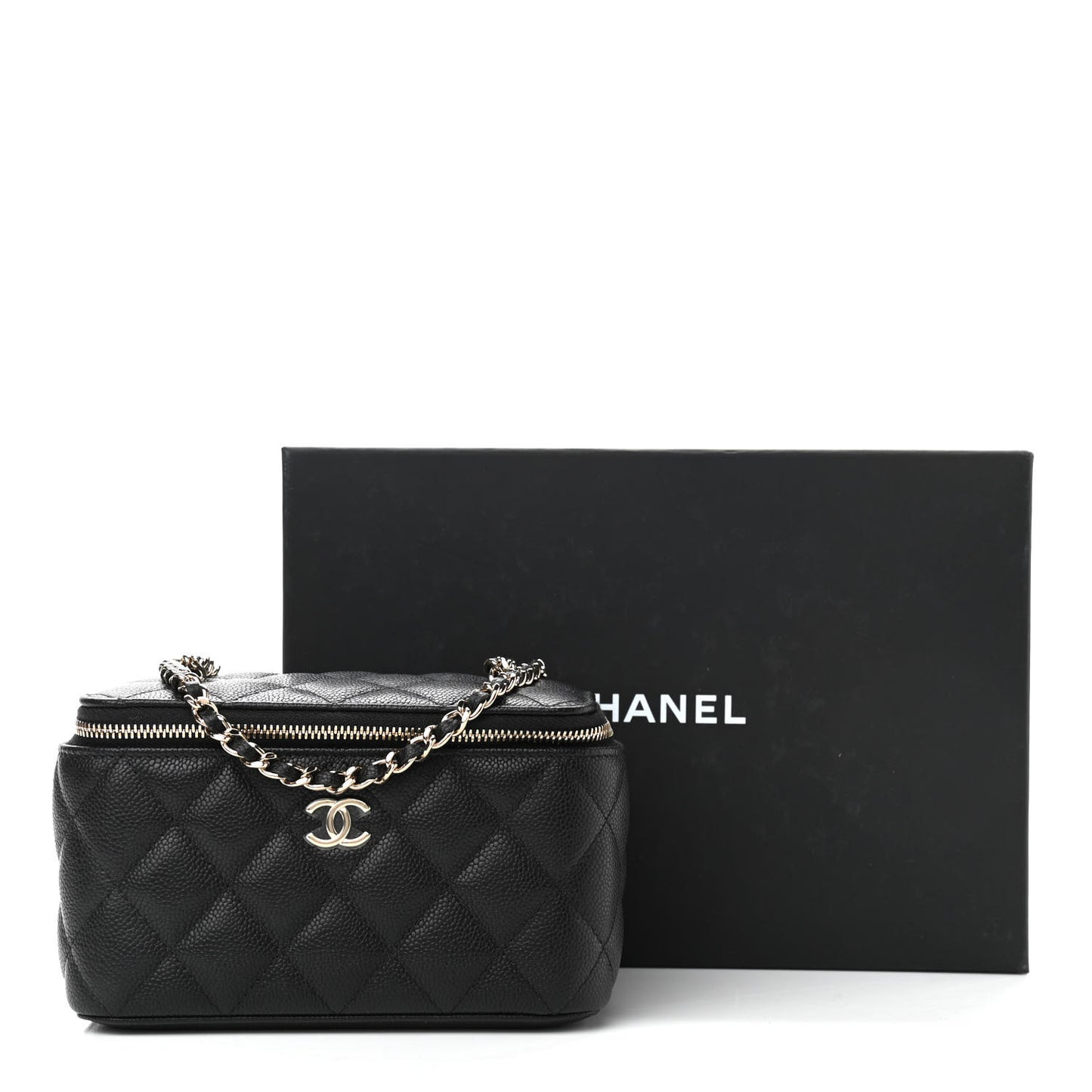 Caviar Quilted Small Tiny CC Vanity Case With Chain Black