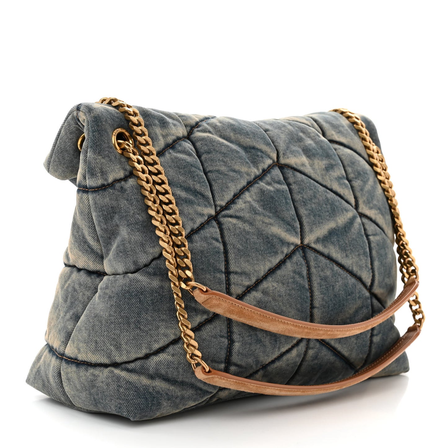 Denim Quilted Medium Loulou Puffer Monogram Chain Satchel Blue Cinnamon