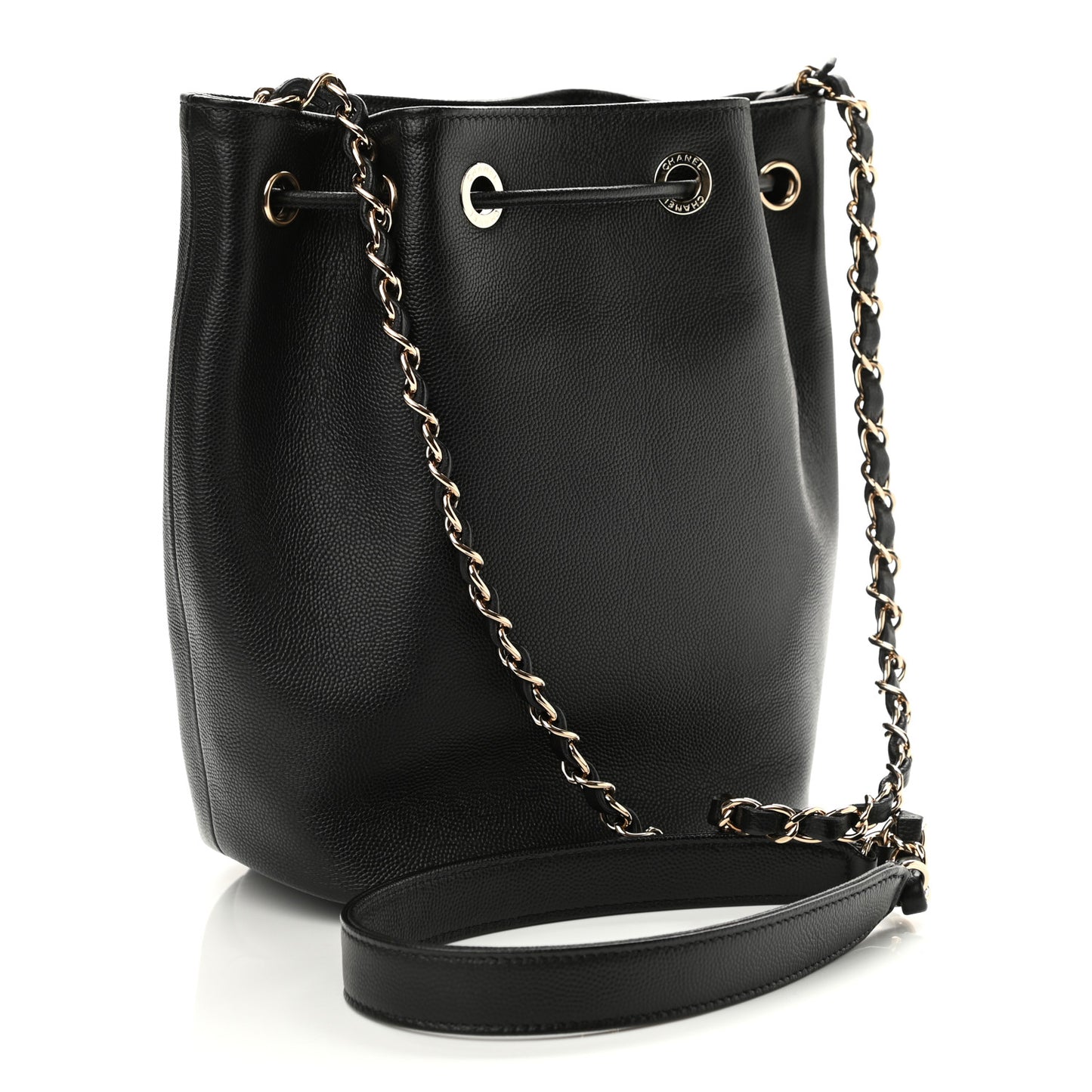 Caviar Deauville Drawstring Bucket Bag Black