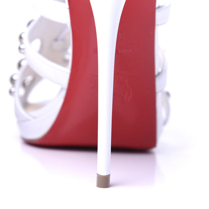 Christian Louboutin Kid Amazoubille 120 Studded Gladiator Sandals 37.5 Latte Silver 10 of 18