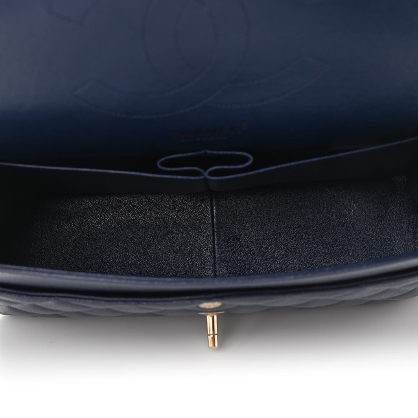Caviar Quilted Jumbo Double Flap Navy Blue