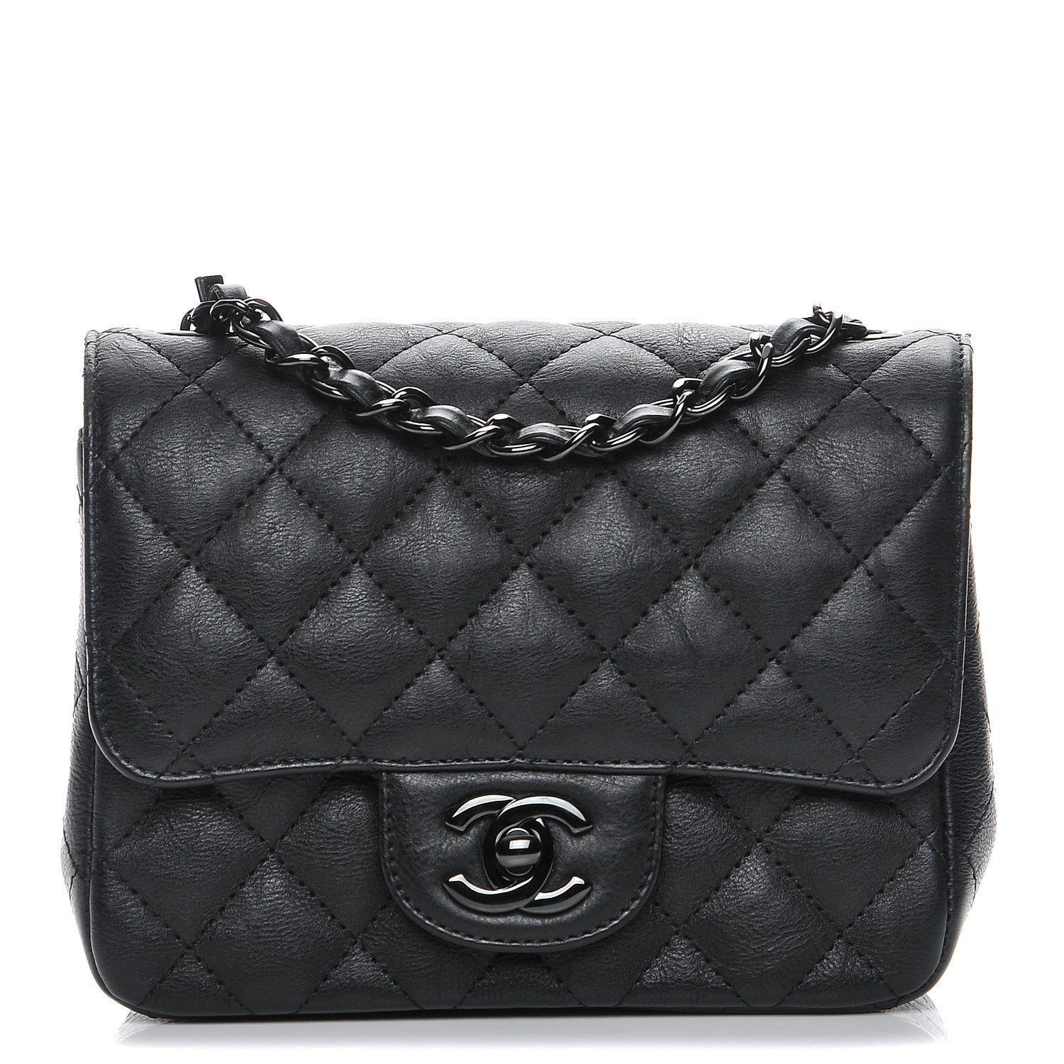 Chanel Crumpled Calfskin Quilted Mini Square Flap So Black 1 of 8