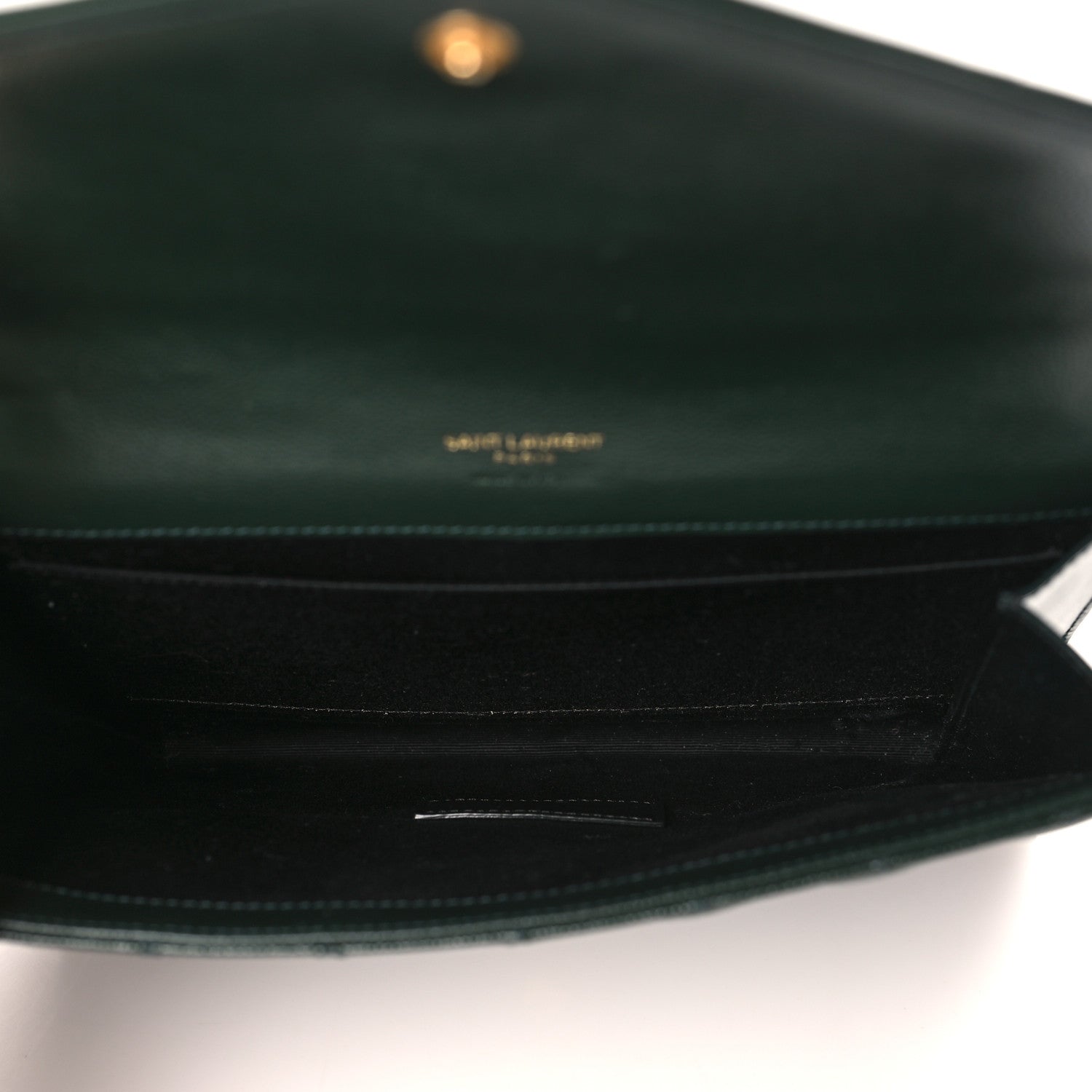 Saint Laurent Grain De Poudre Textured Mixed Matelasse Triquilt Monogram Clutch Vert Fonce 5 of 9