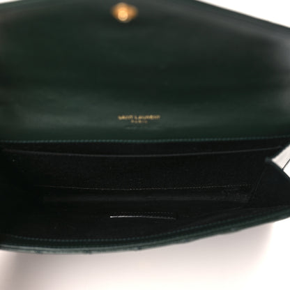 Saint Laurent Grain De Poudre Textured Mixed Matelasse Triquilt Monogram Clutch Vert Fonce 5 of 9