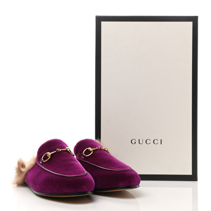 Gucci Velvet Fur Womens Princetown Slippers 36.5 Fucsia Violet Cyclamen Natural 8 of 8