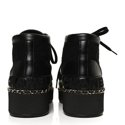Chanel Tweed Calfskin Chain Short Boots 36 Black 6 of 9