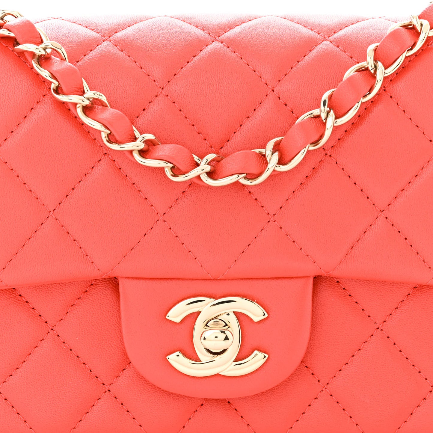 Lambskin Quilted Mini Rectangular Flap Coral