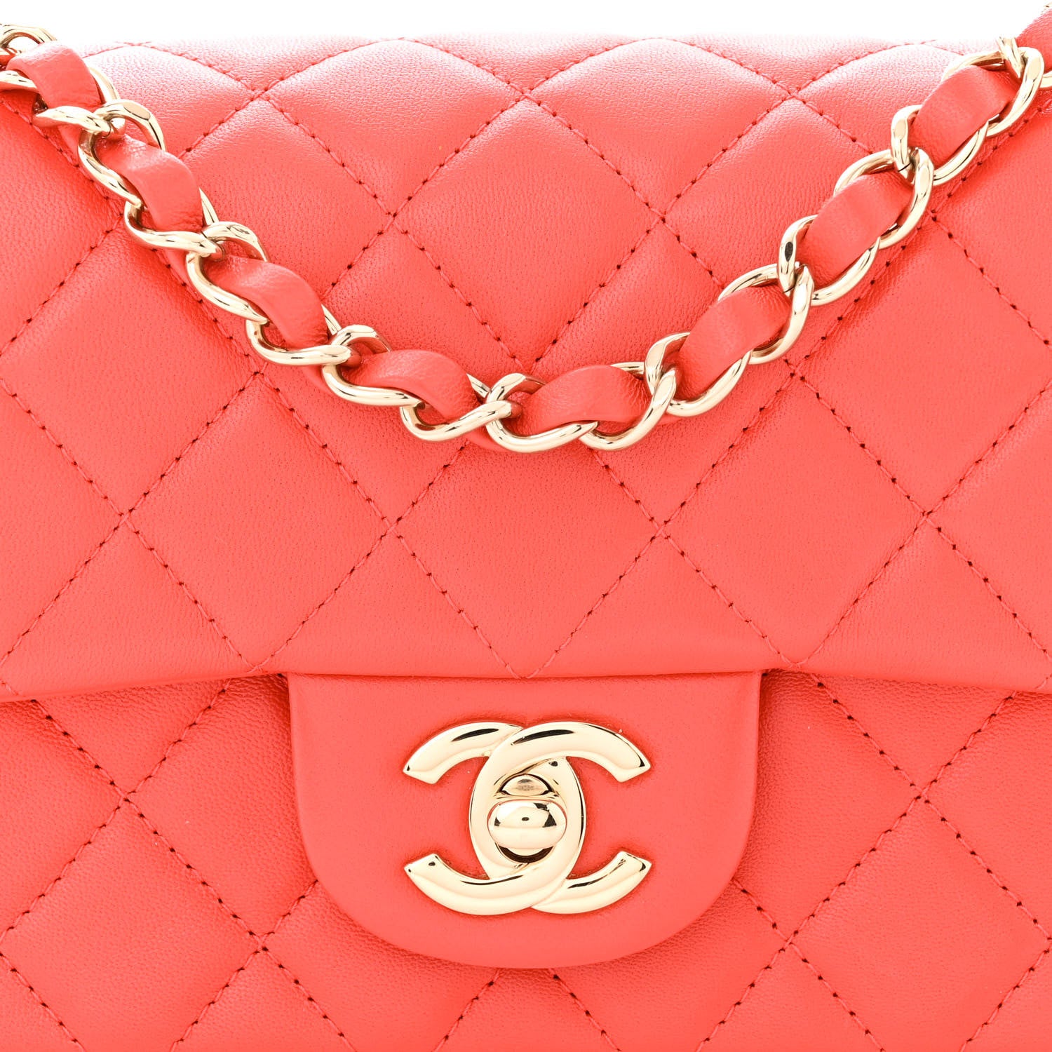 Chanel Lambskin Quilted Mini Rectangular Flap Coral 8 of 11