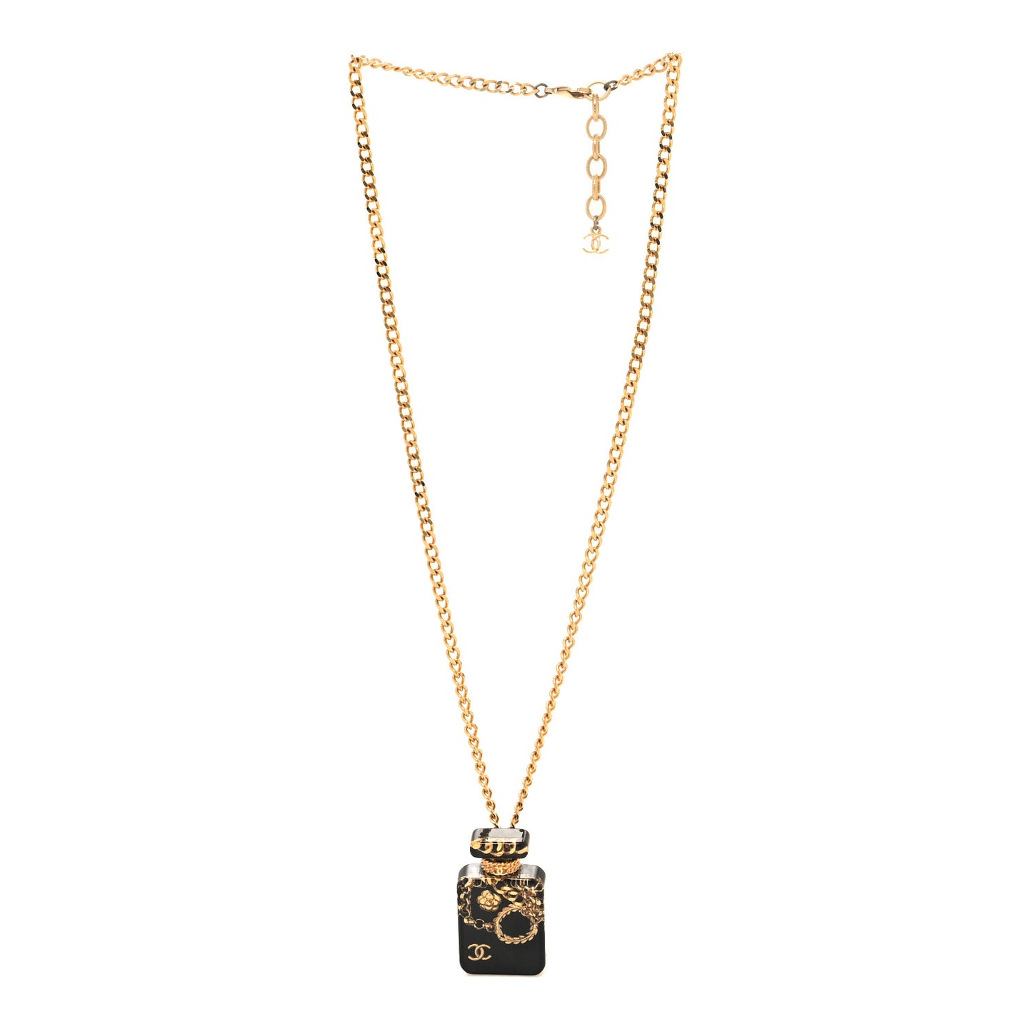 Resin CC Perfume Bottle Necklace Black Gold