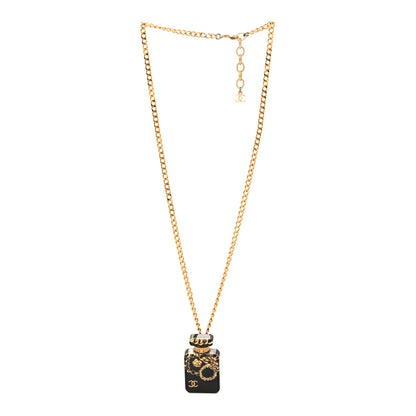 Chanel Resin CC Perfume Bottle Necklace Black Gold 3 of 5