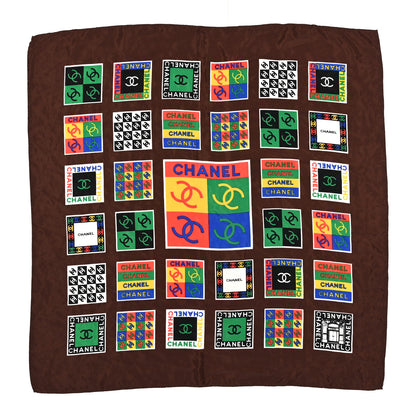Chanel Silk Logo Patchwork Square Scarf Brown Multicolor 1 of 4