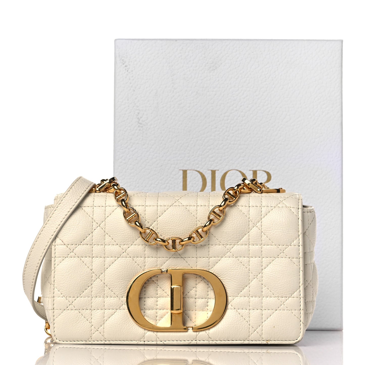 Calfskin Cannage Small Caro Bag Ivory