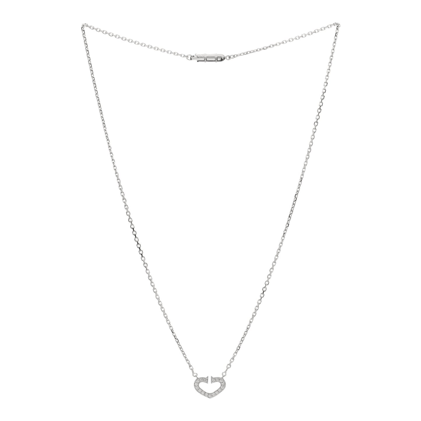 18K White Gold Diamond Small Hearts and Symbols Pendant Necklace