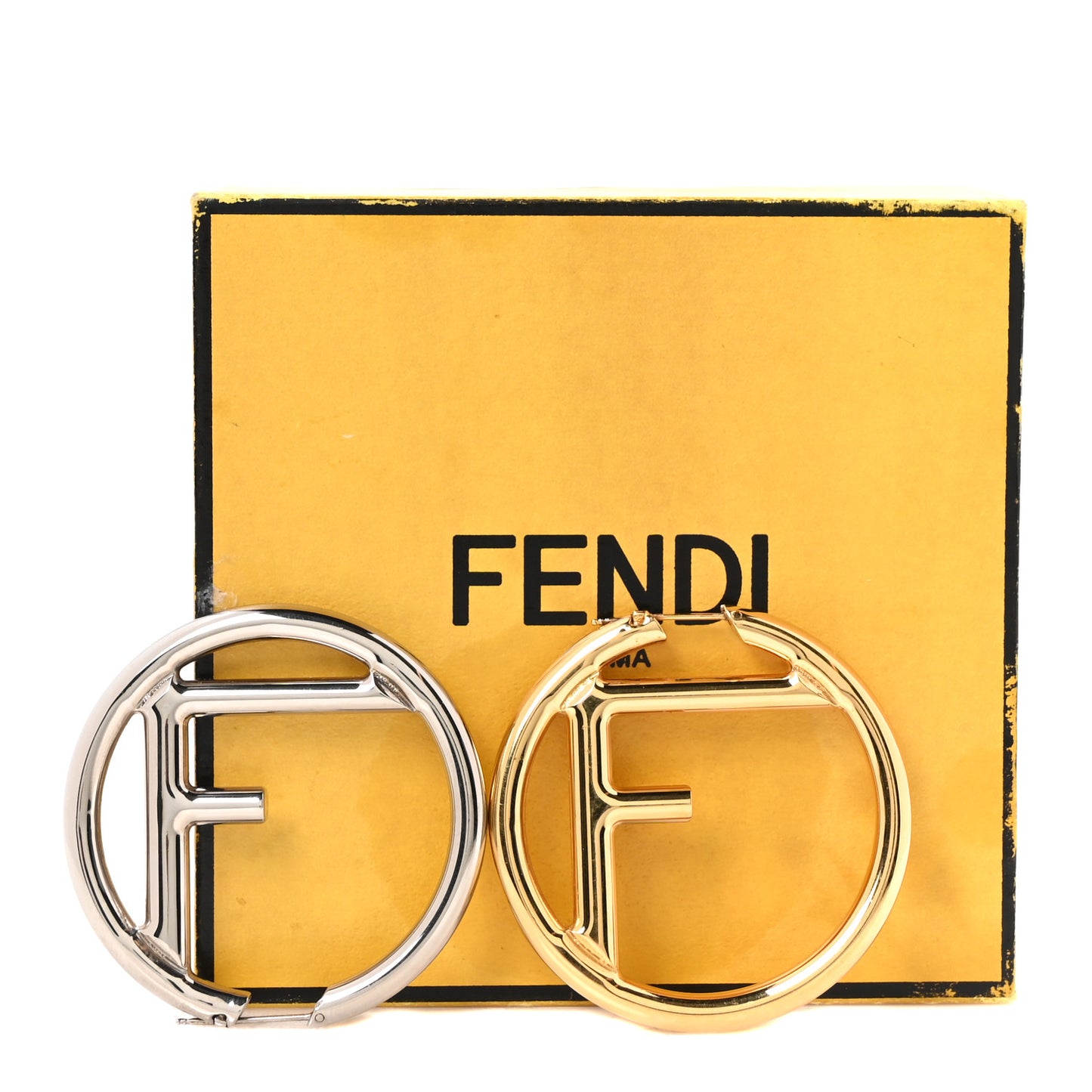 Metal FF Hoop Earrings Gold Silver