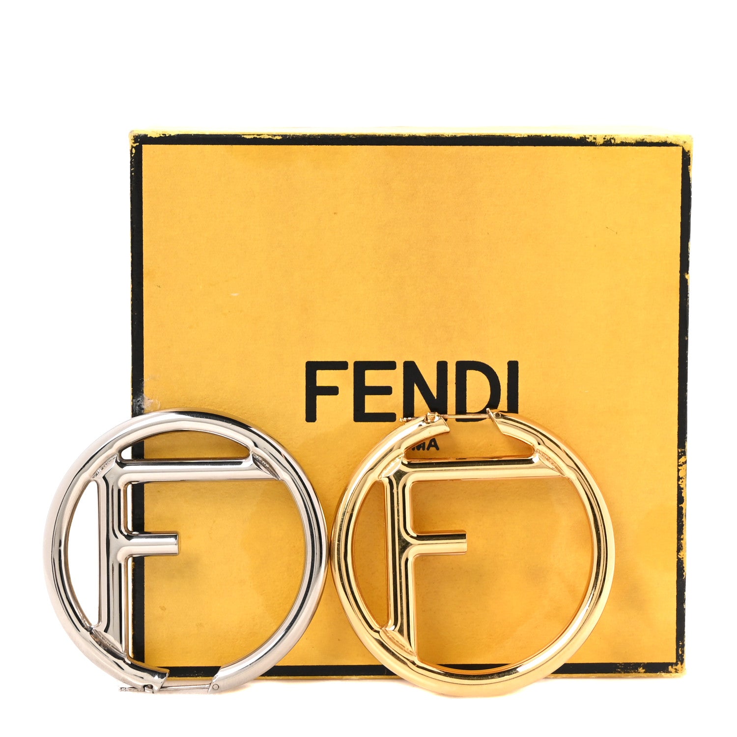 Fendi Metal FF Hoop Earrings Gold Silver 5 of 5