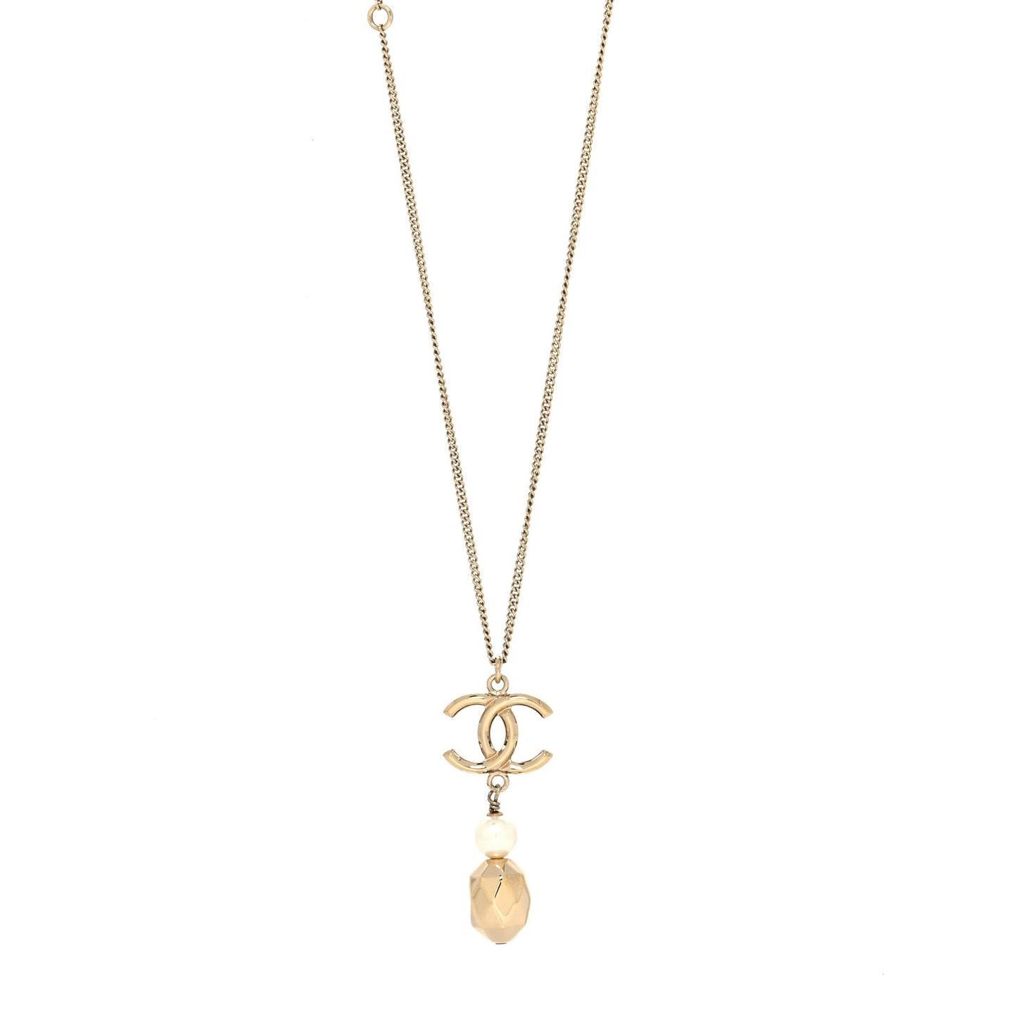 Pearl CC Drop Necklace Gold