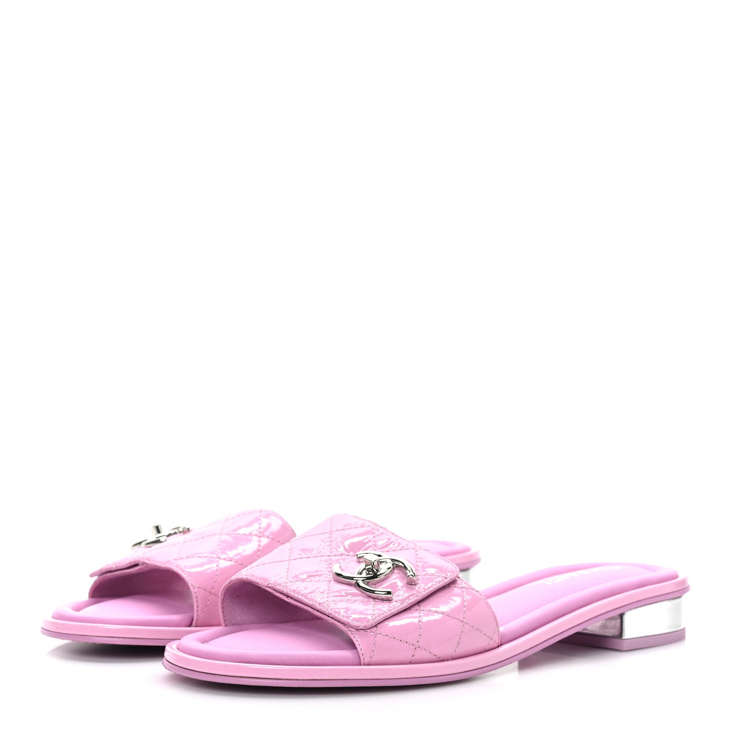 Chanel Patent Goatskin Quilted CC Mules Sandals 39 Pink 3 of 8