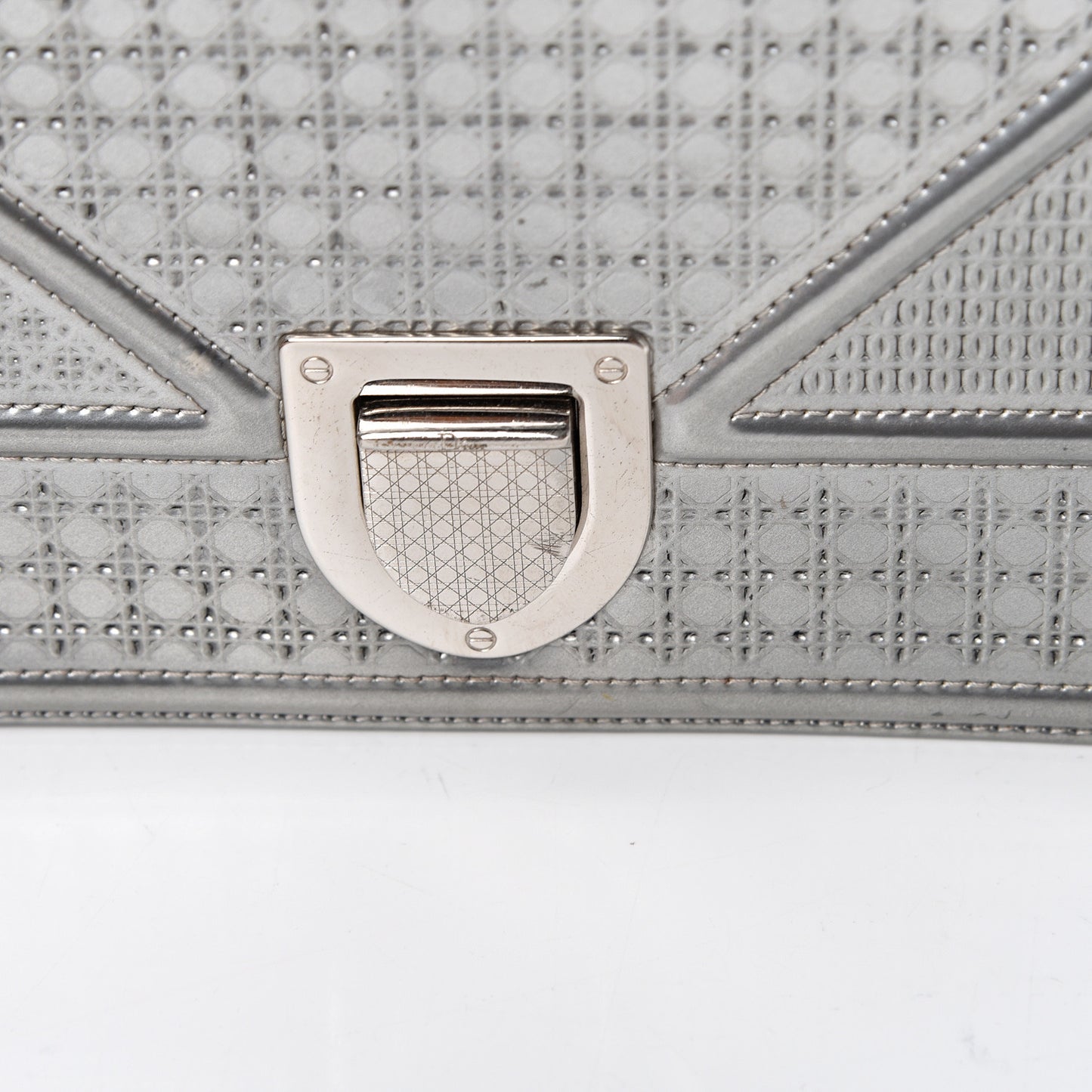 Metallic Patent Micro-Cannage Medium Diorama Flap Bag Silver