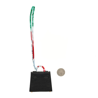 Hermes Lizard Mini Kelly Twilly Bag Charm Black 2 of 4