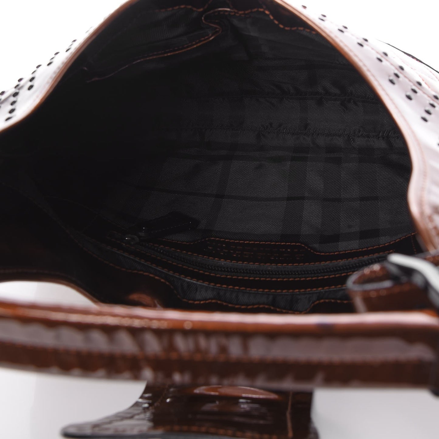 Patent Quilted Studded Brooke Hobo Bronze