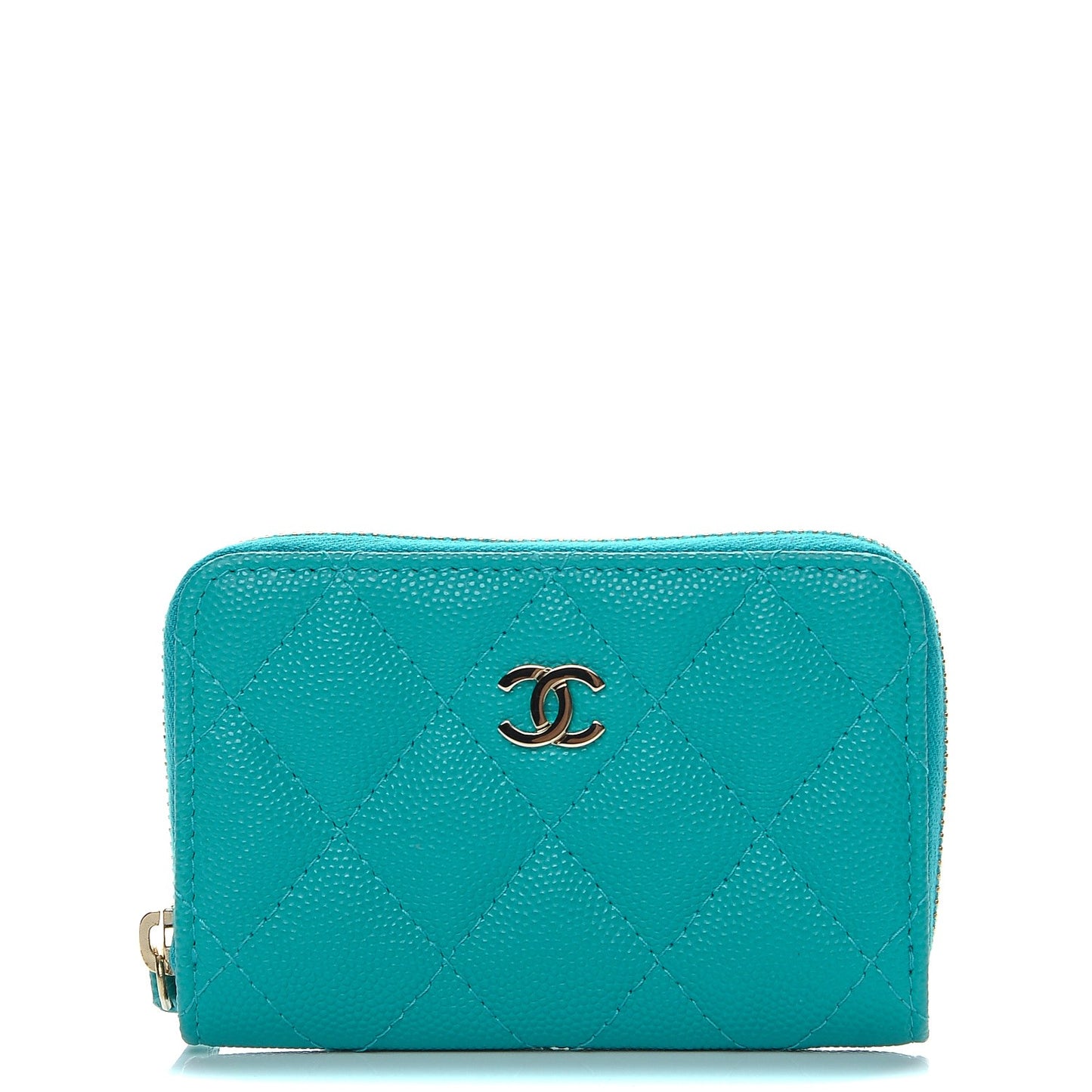 Caviar Quilted Zip Coin Purse Turquoise