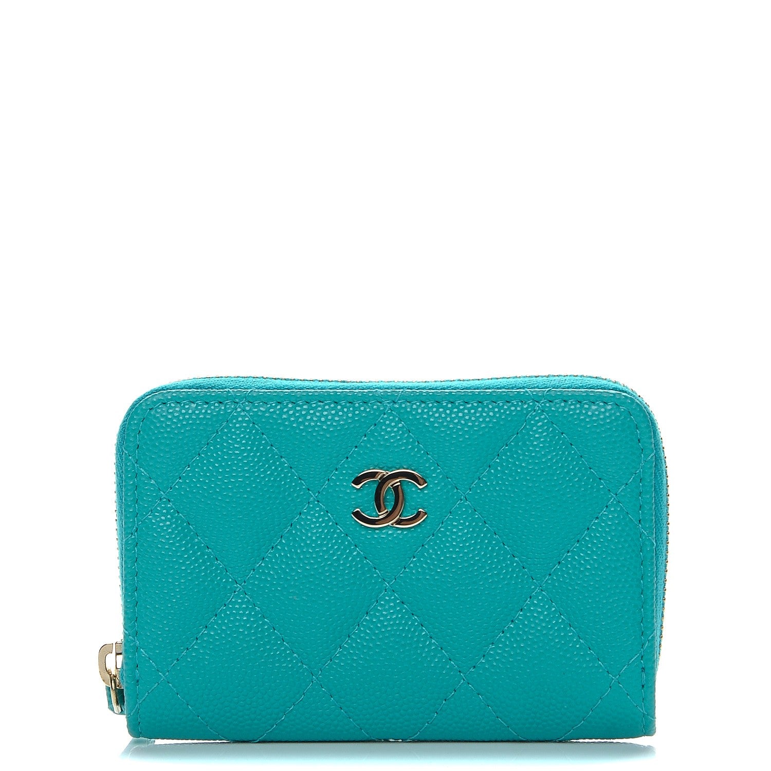 Chanel Caviar Quilted Zip Coin Purse Turquoise 1 of 7