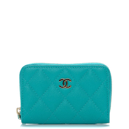 Chanel Caviar Quilted Zip Coin Purse Turquoise 1 of 7