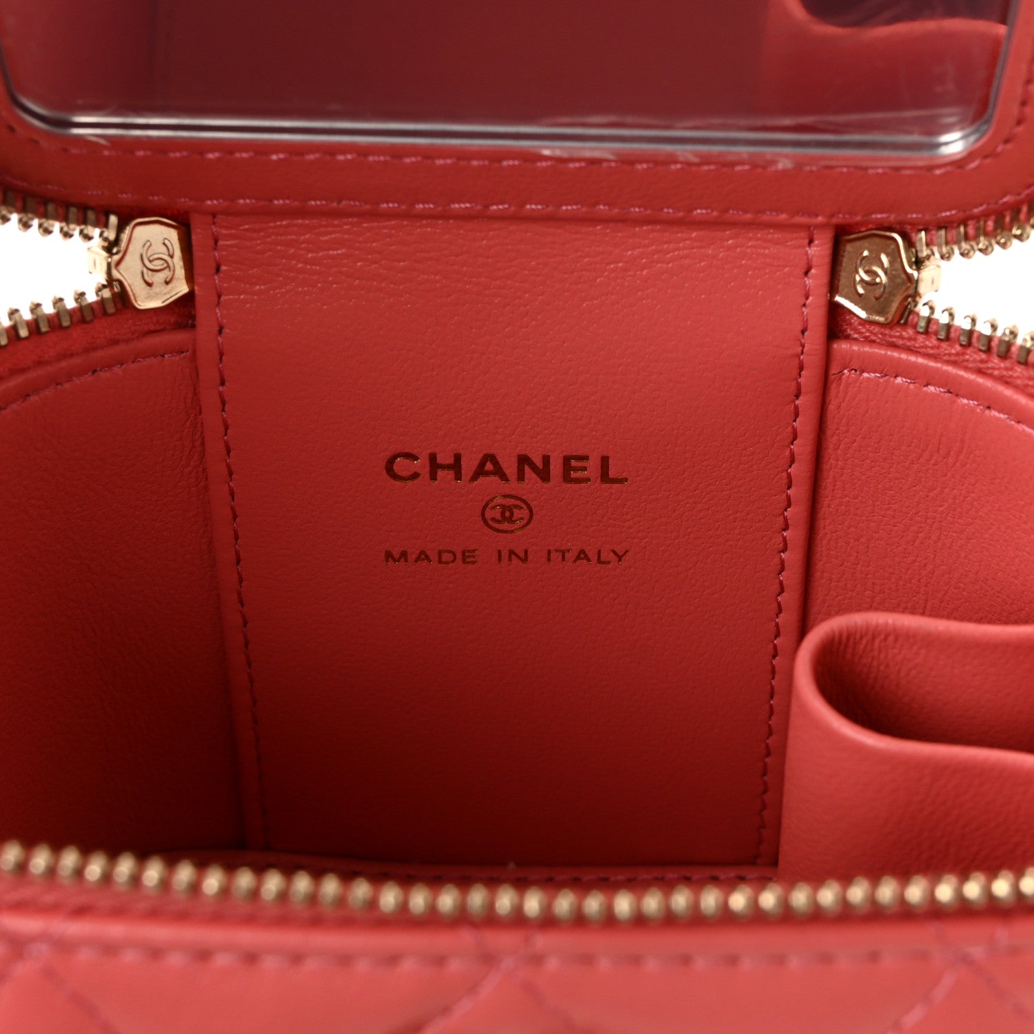 Chanel Lambskin Quilted Crystal Top Handle Mini Vanity Case With Chain Coral 6 of 10