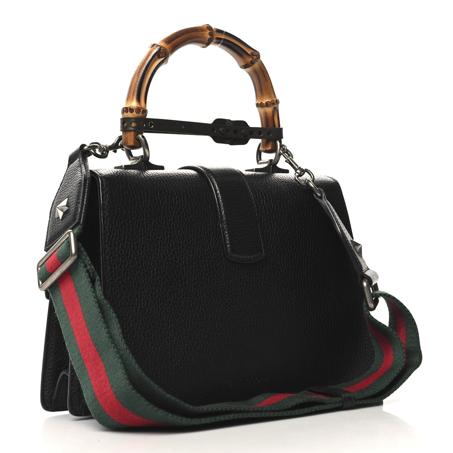 Dollar Calfskin Crystal Web Medium Dionysus Bamboo Top Handle Bag Black Black Diamond