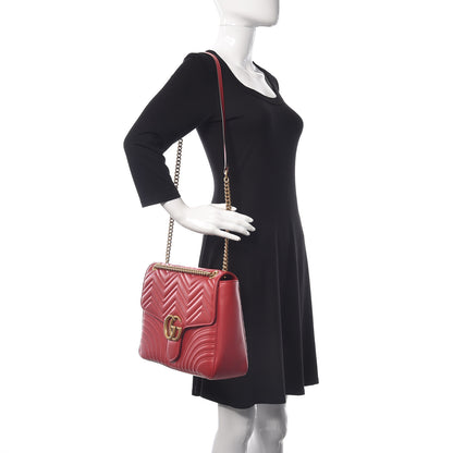 Gucci Calfskin Matelasse Large GG Marmont Shoulder Bag Hibiscus Red 2 of 9