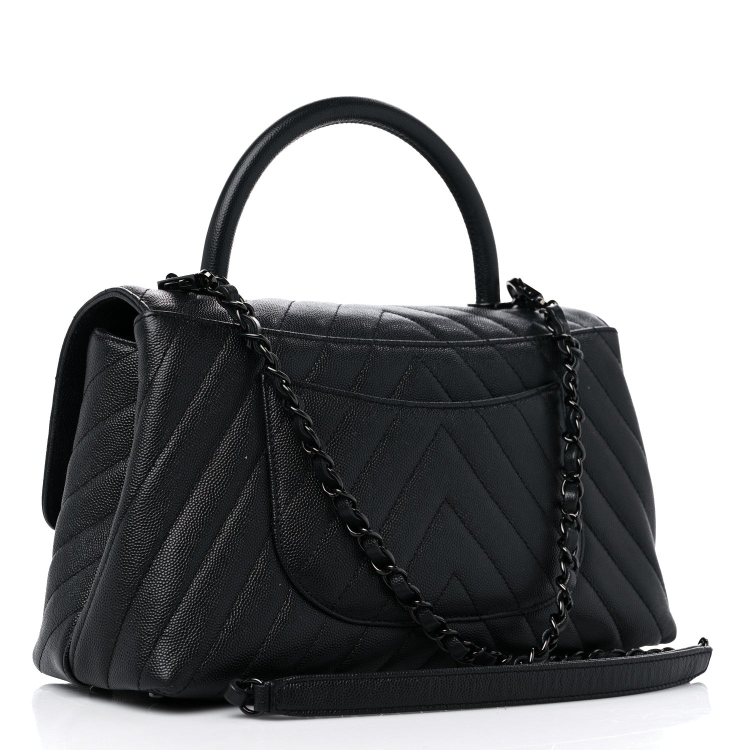 Chanel Caviar Chevron Quilted Small Coco Handle Flap So Black 3 of 13