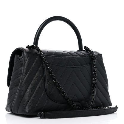 Chanel Caviar Chevron Quilted Small Coco Handle Flap So Black 3 of 13