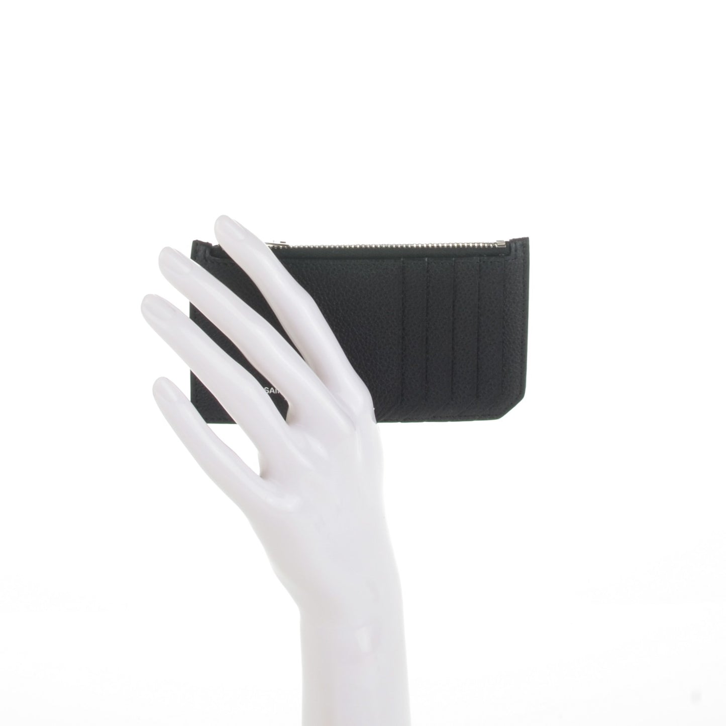 Grained Calfskin 5 Fragments Zip Pouch Card Holder Black