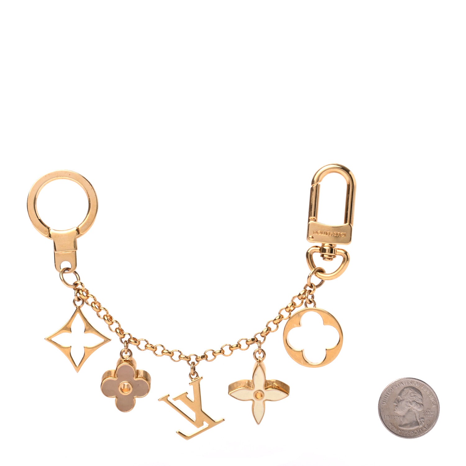 Louis Vuitton Brass Enamel Fleur De Monogram Bag Charm Chain Gold 3 of 3