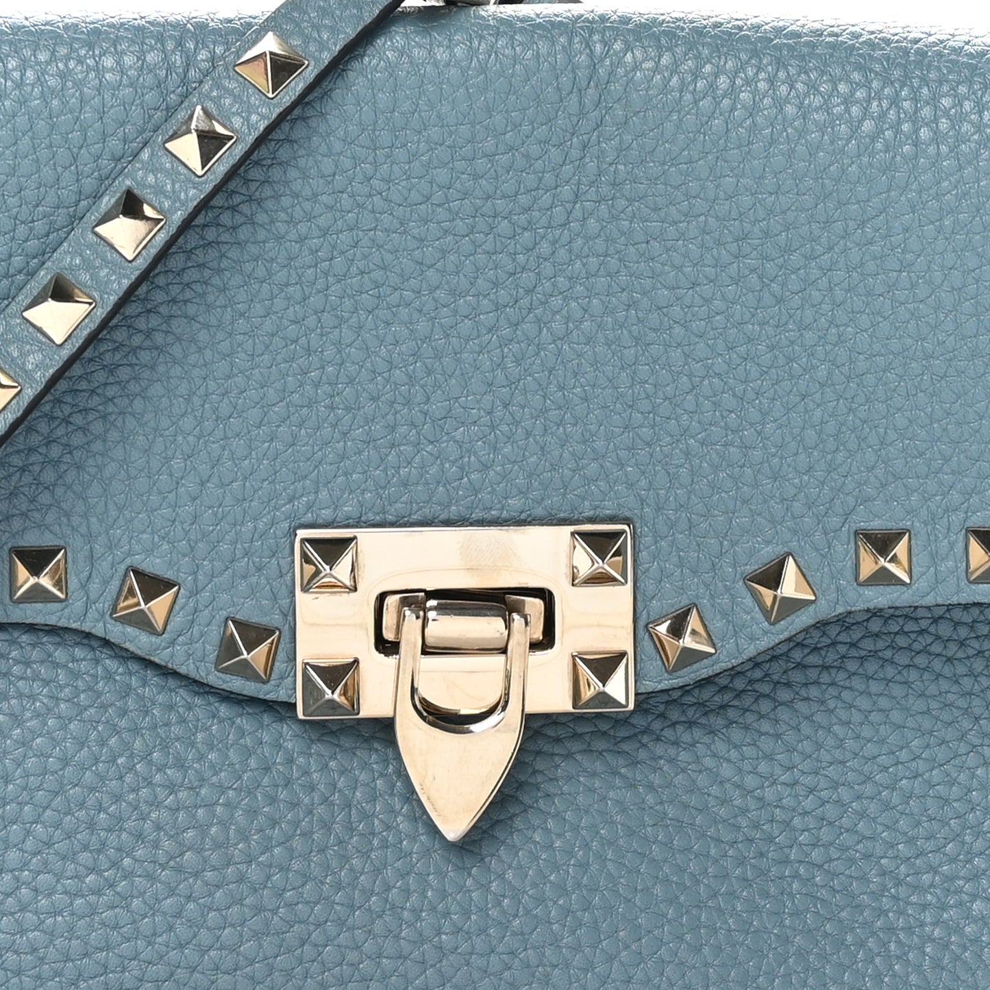 Pebbled Calfskin Medium Rockstud Flip Lock Crossbody Bag Celadon