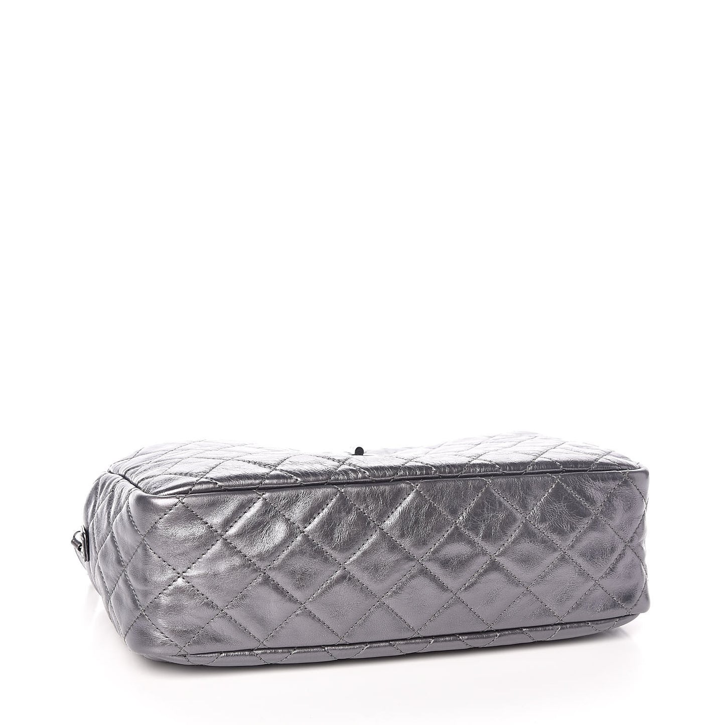 Metallic Aged Calfskin Quilted Medium Reissue Camera Case Dark Silver