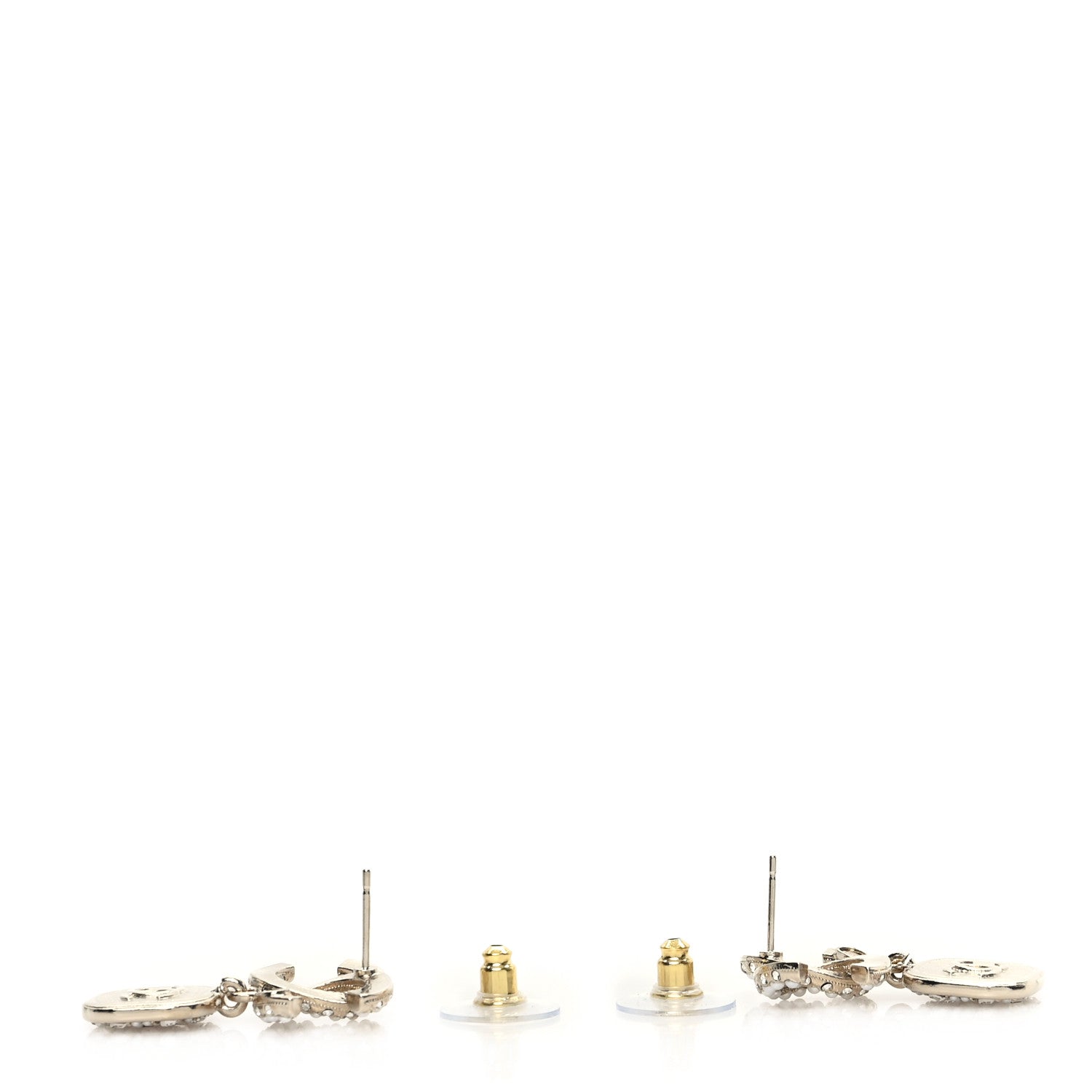 Chanel Pearl Baguette Crystal CC Drop Earrings Gold 3 of 5