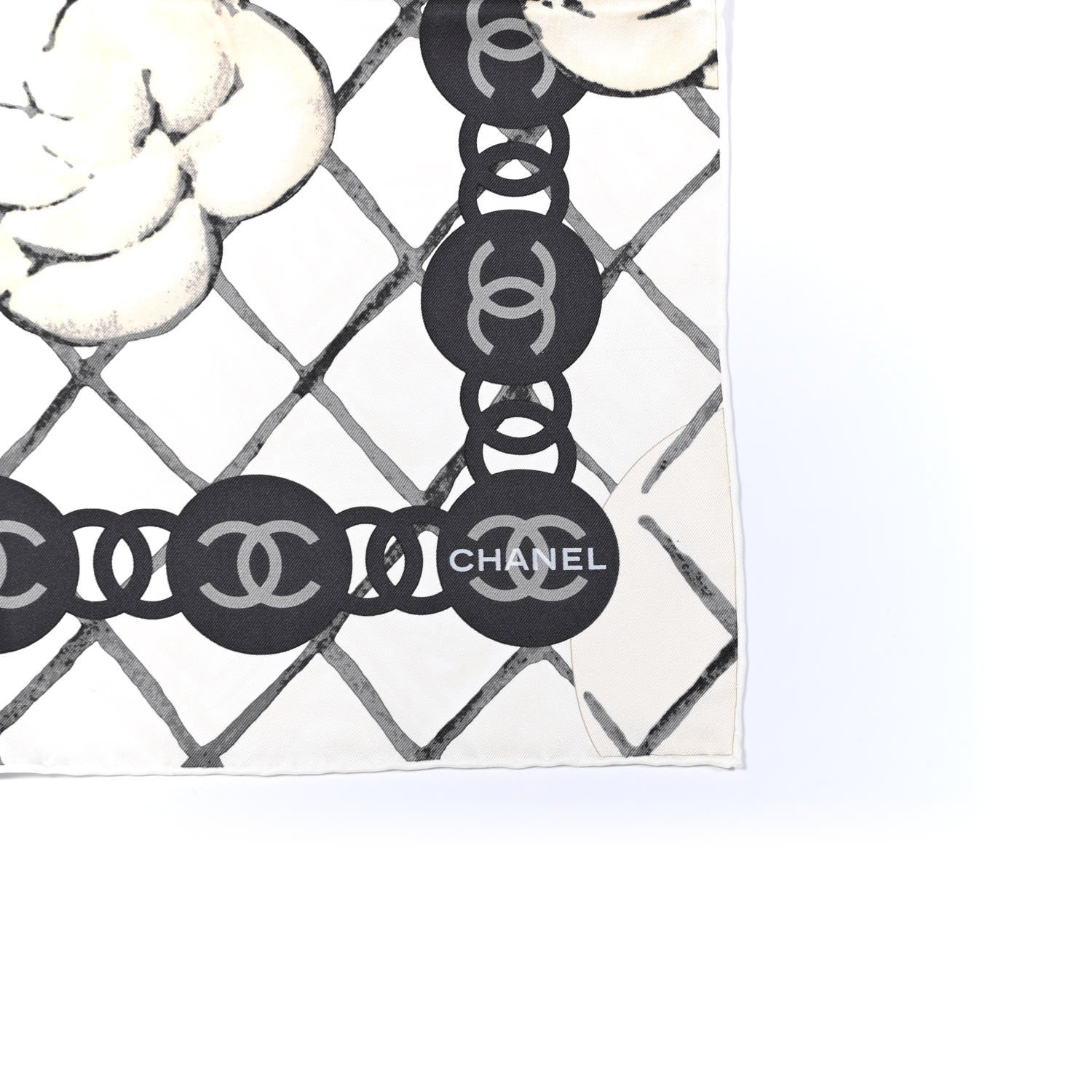 Chanel Silk Camellia CC Square Scarf Ivory 3 of 3