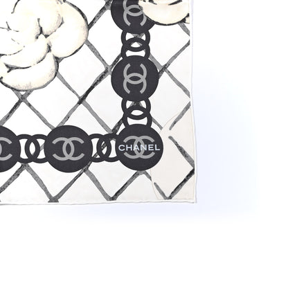 Chanel Silk Camellia CC Square Scarf Ivory 3 of 3
