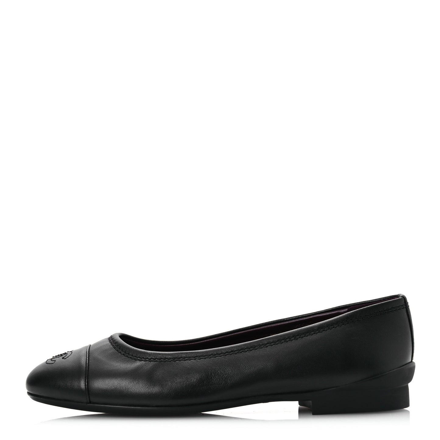 Lambskin Cap Toe CC Uniform Ballerina Flats 38 Black