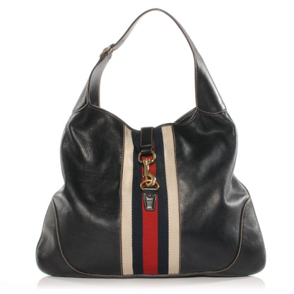 Gucci Calfskin Web Medium Jackie O Bouvier Hobo Navy 1 of 7