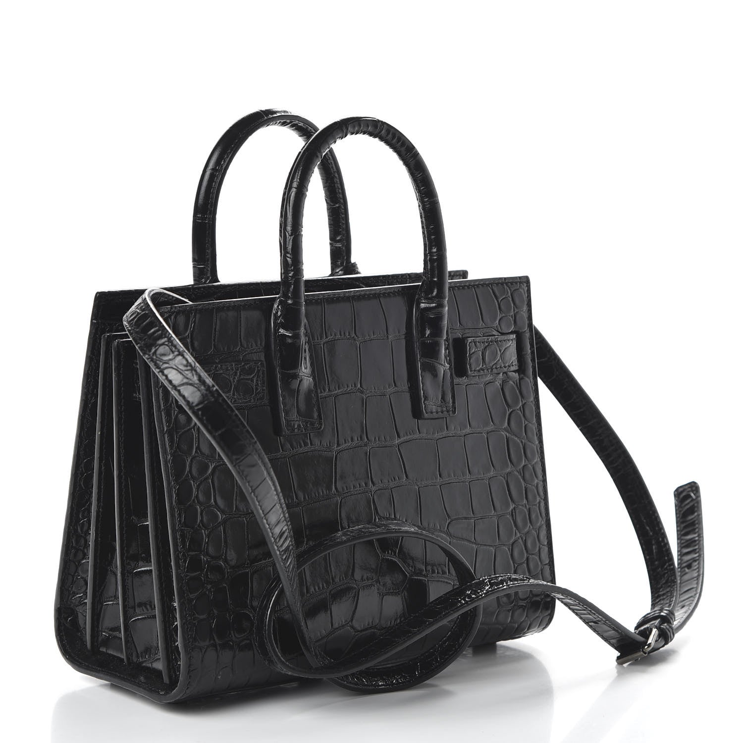 Saint Laurent Calfskin Crocodile Embossed Nano Sac De Jour Black 3 of 10