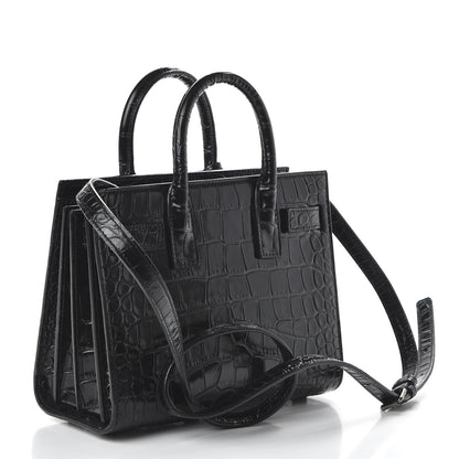 Saint Laurent Calfskin Crocodile Embossed Nano Sac De Jour Black 3 of 10