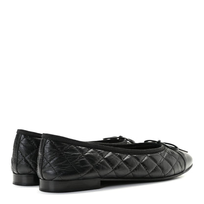 Chanel Aged Calfskin Quilted CC Cap Toe Ballerina Flats 39.5 Black 4 of 13