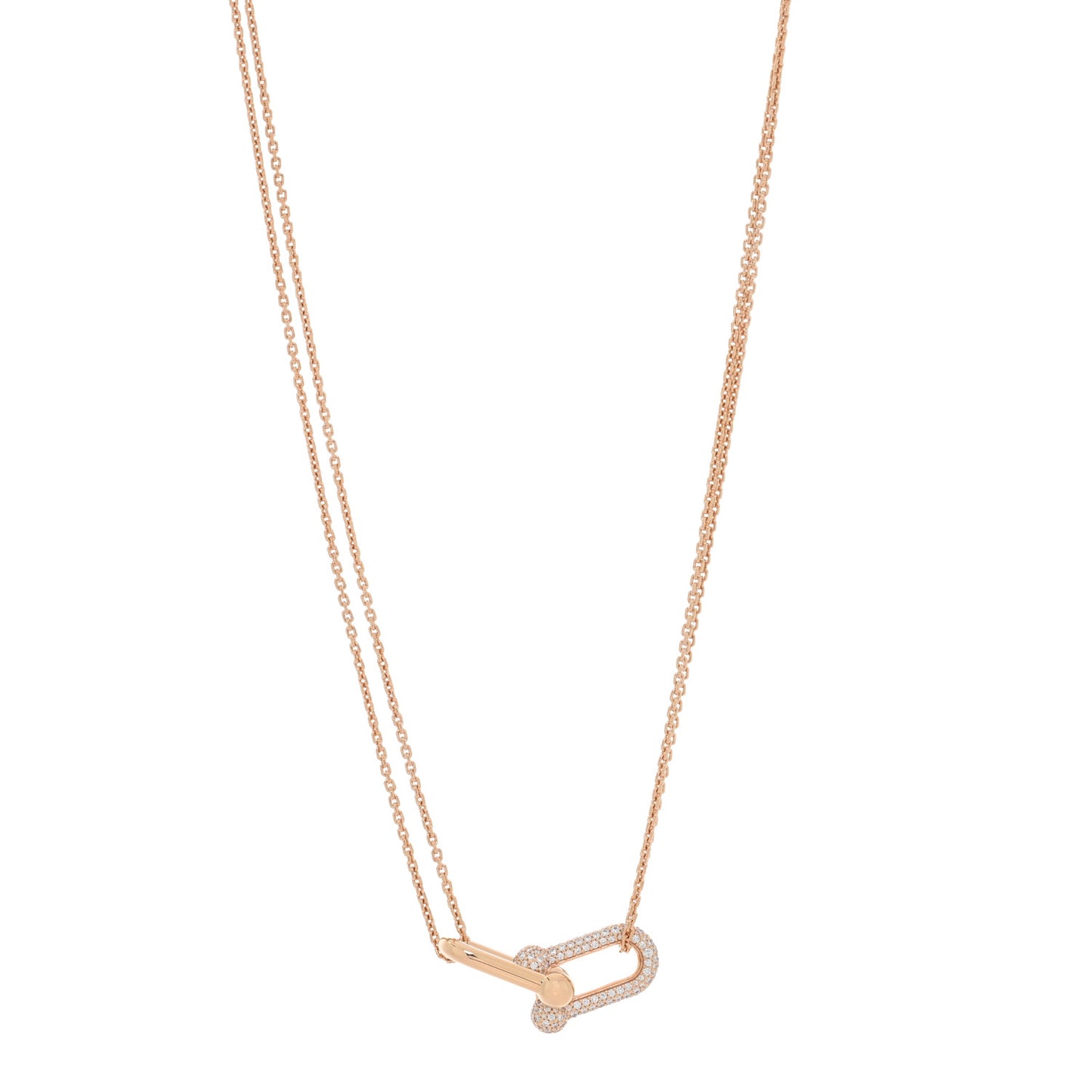 18K Rose Gold Diamond HardWear Large Double Link Pave Pendant Necklace