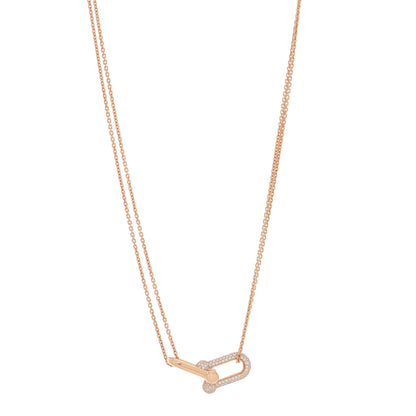 Tiffany 18K Rose Gold Diamond HardWear Large Double Link Pave Pendant Necklace 1 of 5