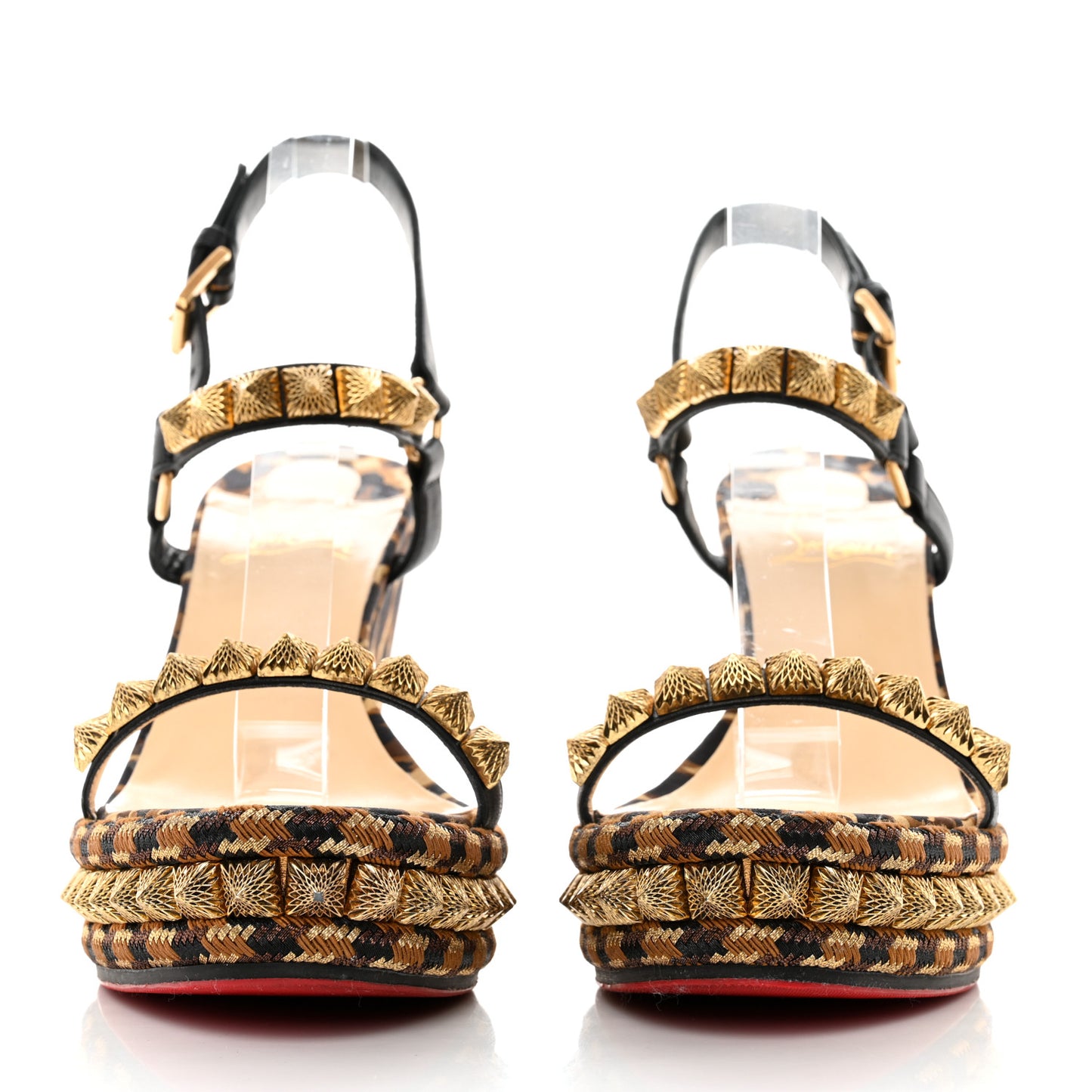 Nappa Silk Leopard Pira Ryad 110 Wedge Sandals 40 Black Marron