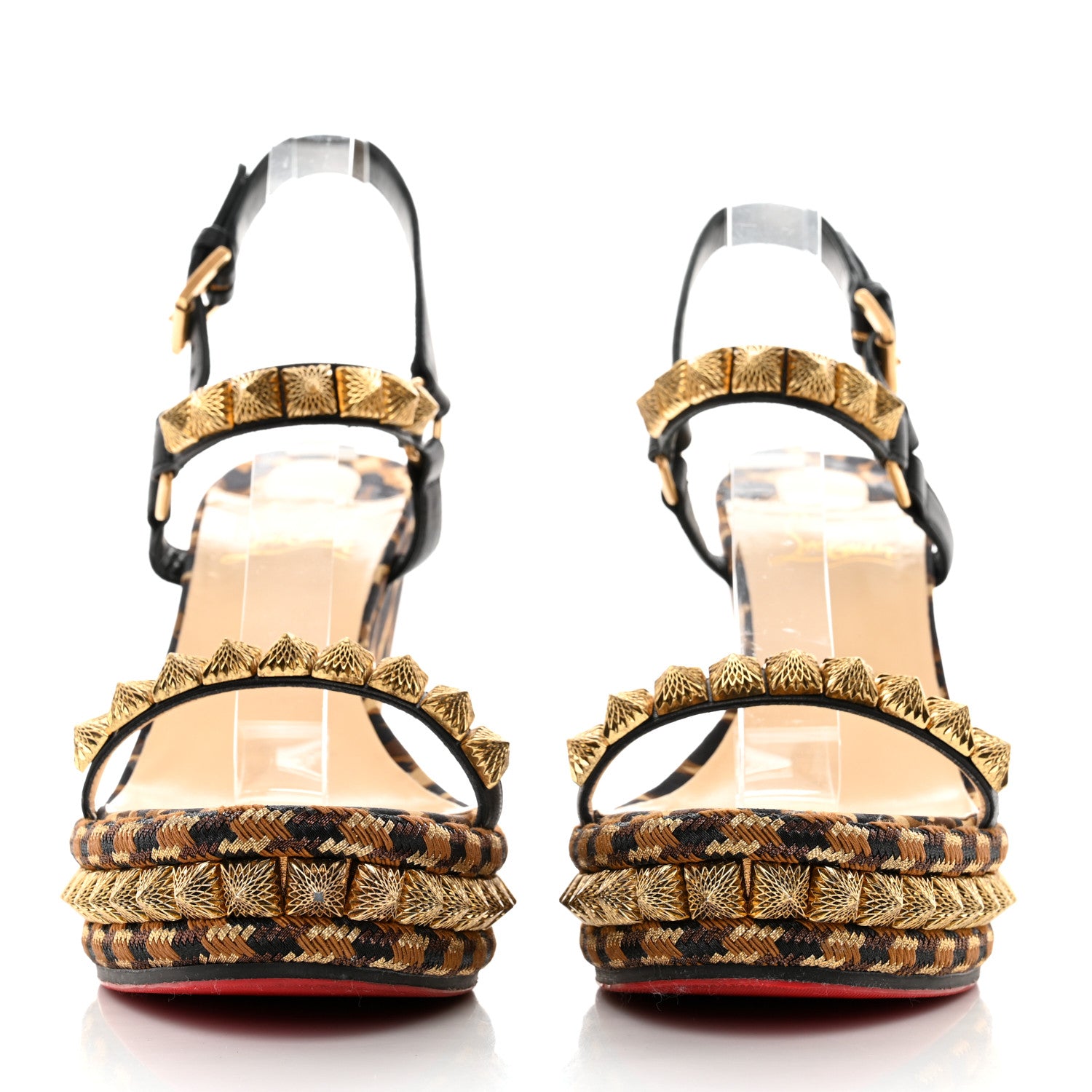 Christian Louboutin Nappa Silk Leopard Pira Ryad 110 Wedge Sandals 40 Black Marron 2 of 9